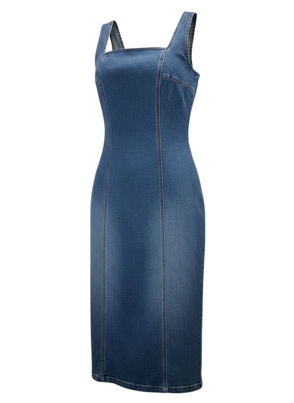 Habitual Blue Denim Square Neck Split Hem Tank Midi Dress Medium